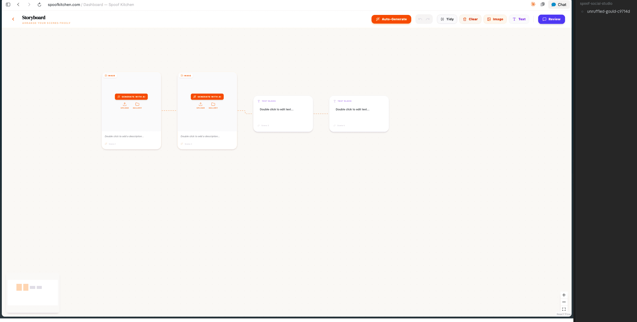 Board canvas with image and text blocks chained together.